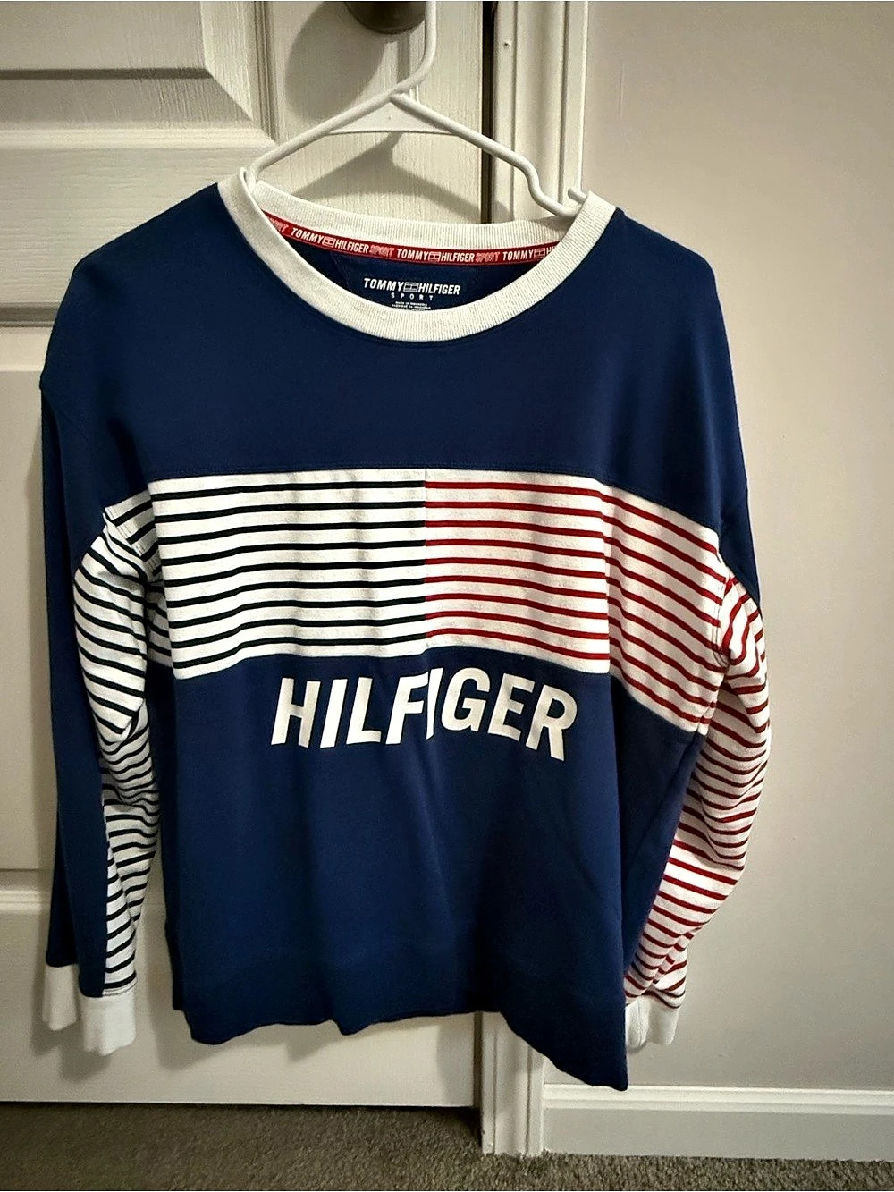 Tommy Hilfiger Sport Colorblock Striped Sweatshirt Blue & Red Medium